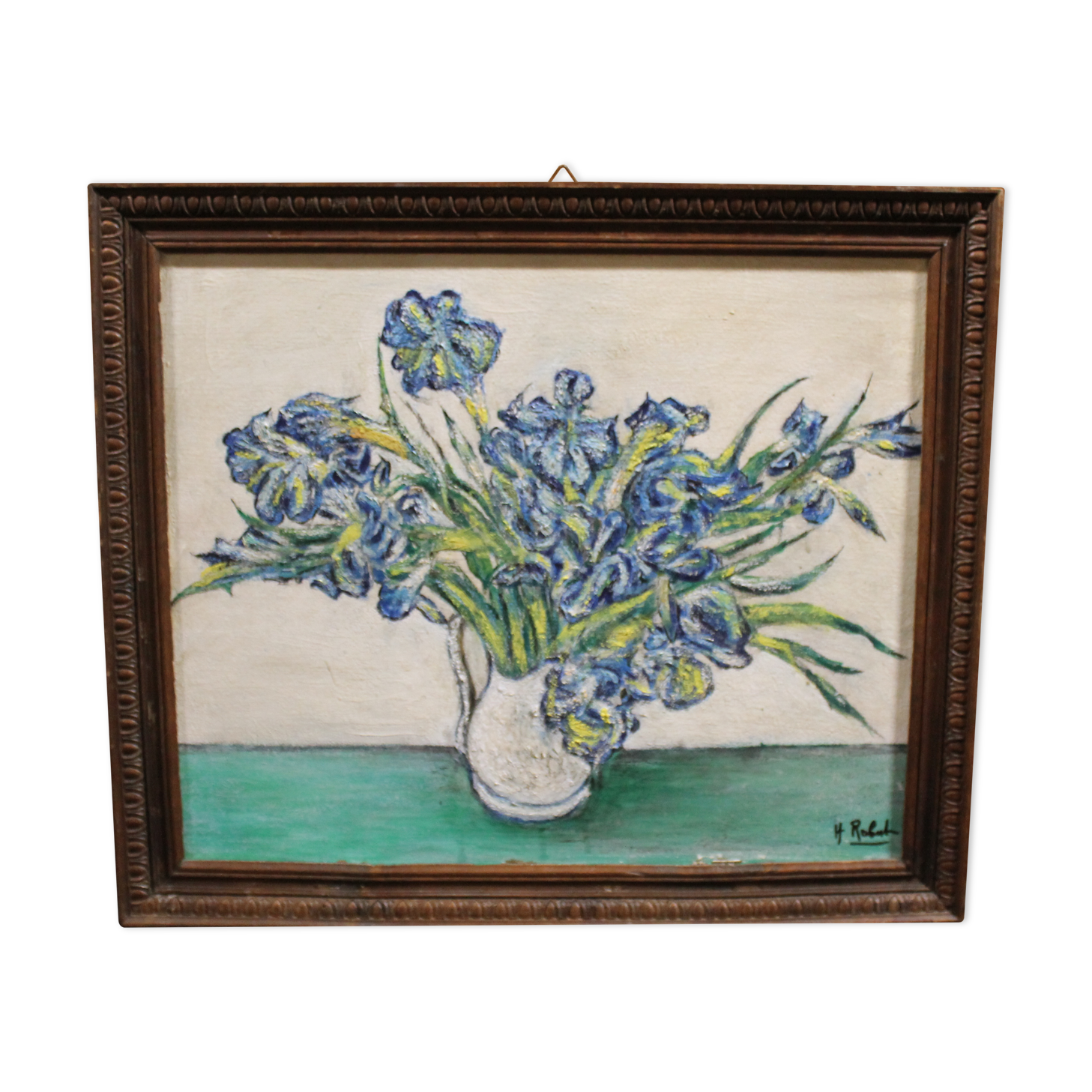 Oil on canvas bouquet of iris