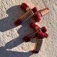 Art Deco knife rests (x6) – Red and gold glass, geometric