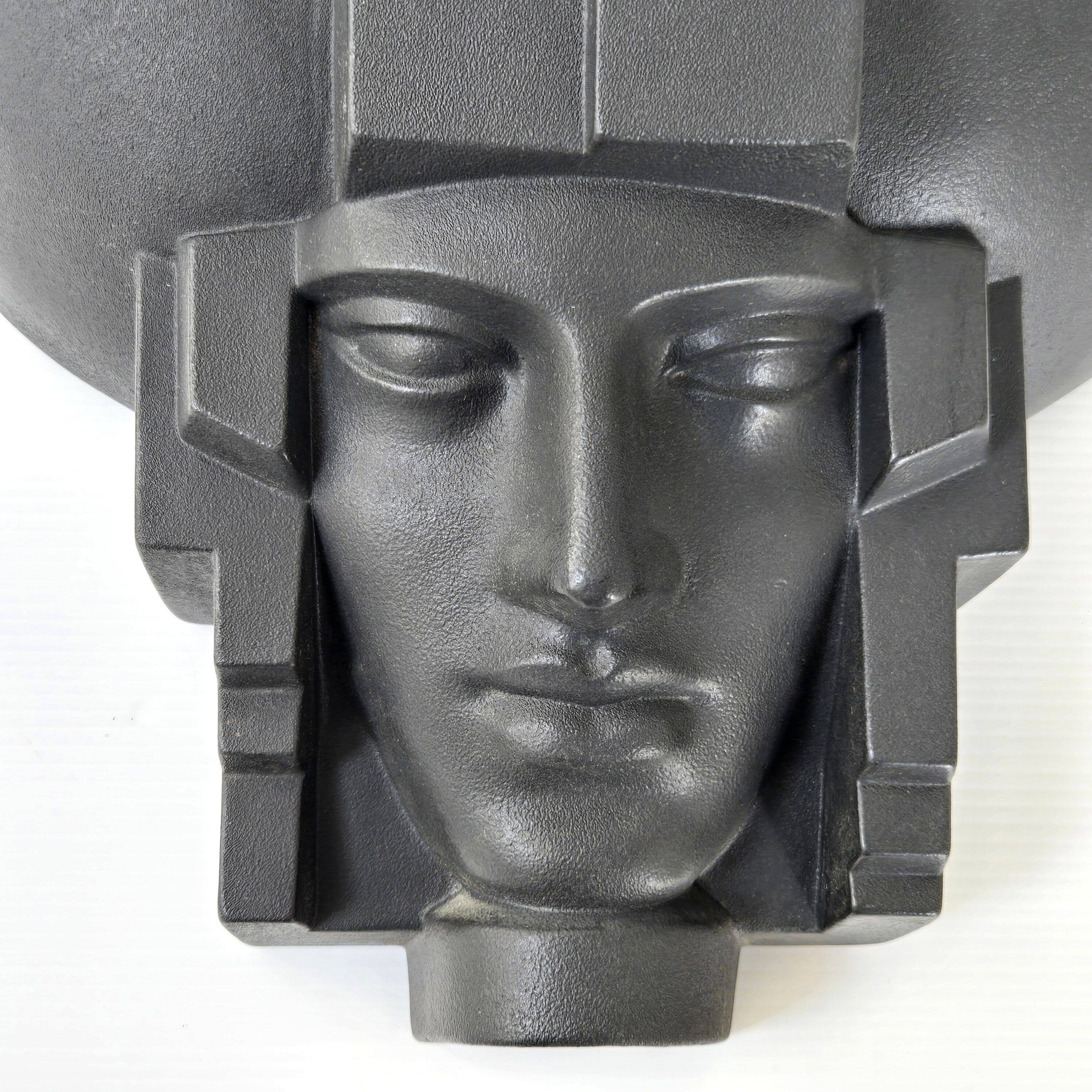Vintage 1980s Inca pharaoh face ceramic wall lamp Saint-Clément 80s