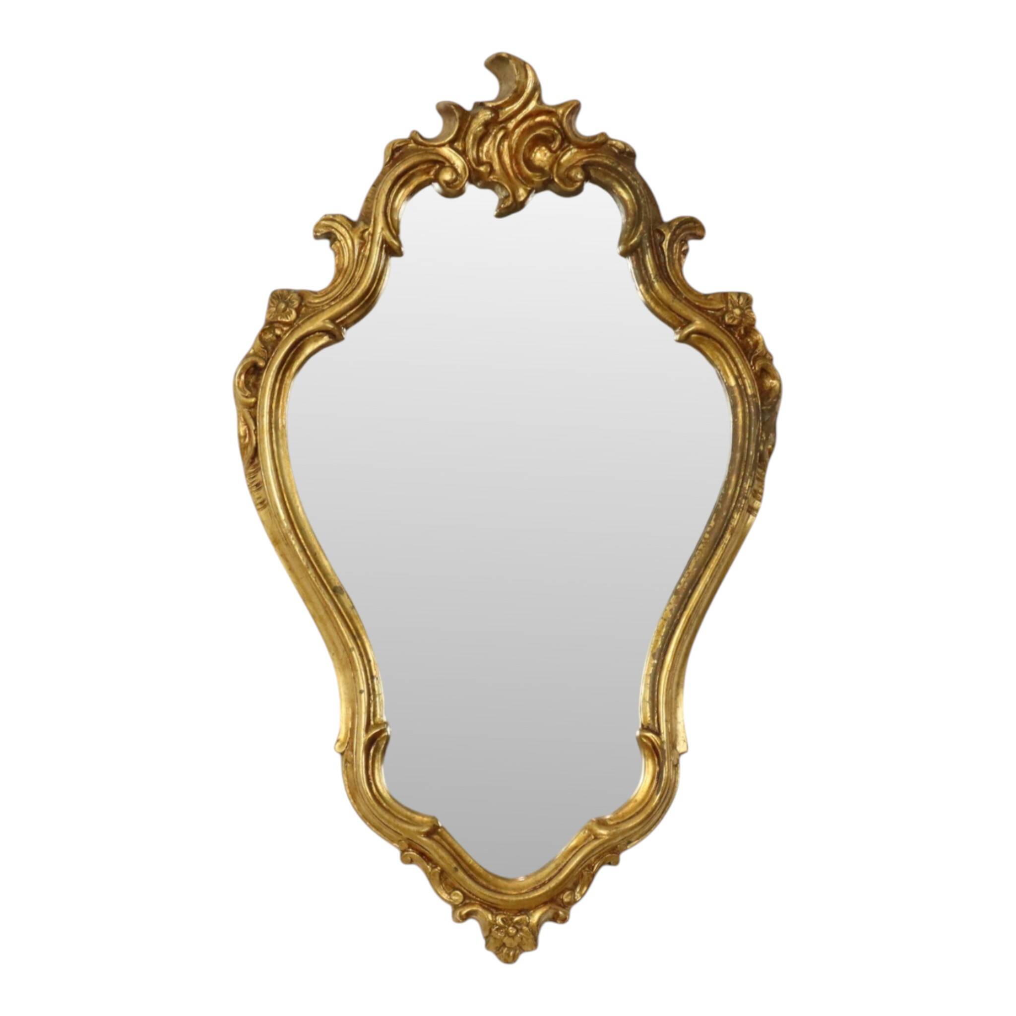 French Baroque-style gold-leaf gilded mirror with crest, 71 cm