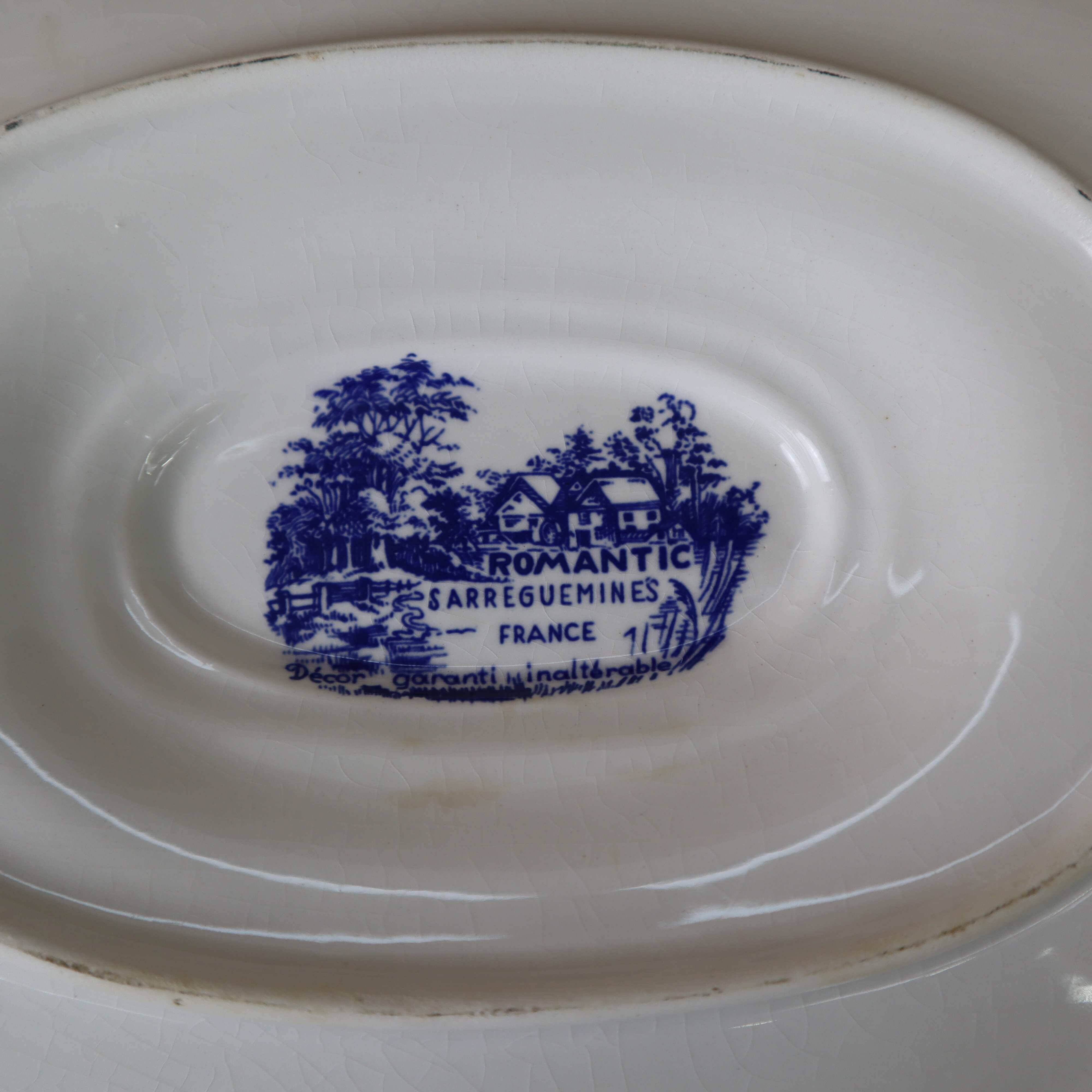 Old Sarreguemines earthenware sauce boat, Romantic model