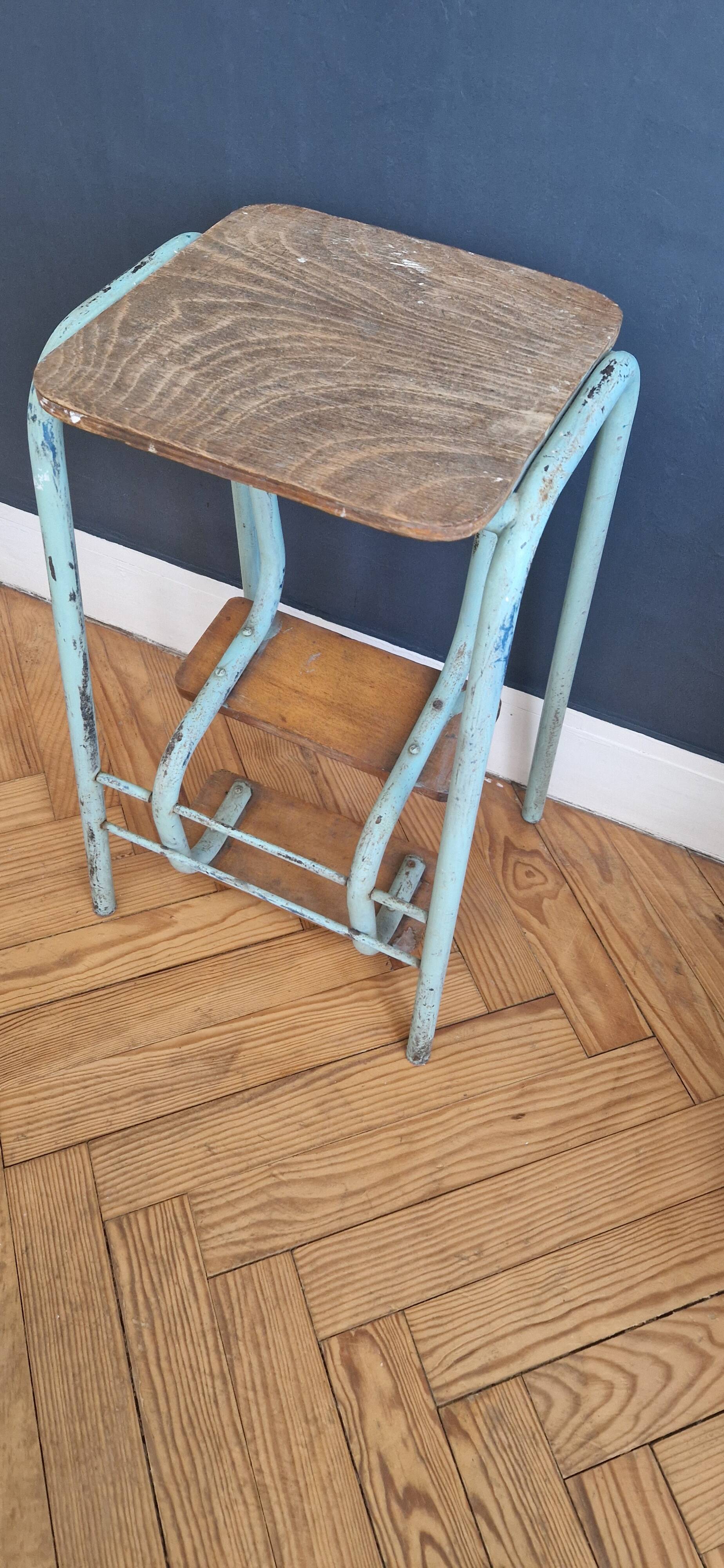 Tabouret escabeau vintage en bois et acier
