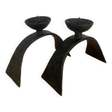 Pair of brutalized wrought iron candlesticks