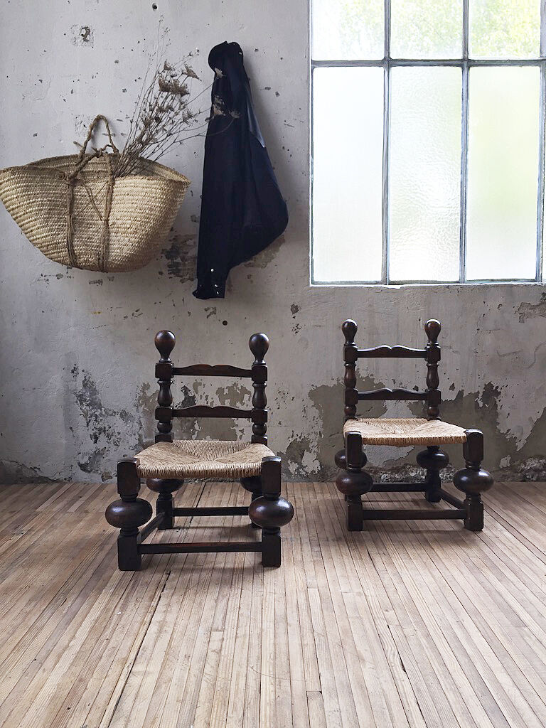 Pair of straw chairs