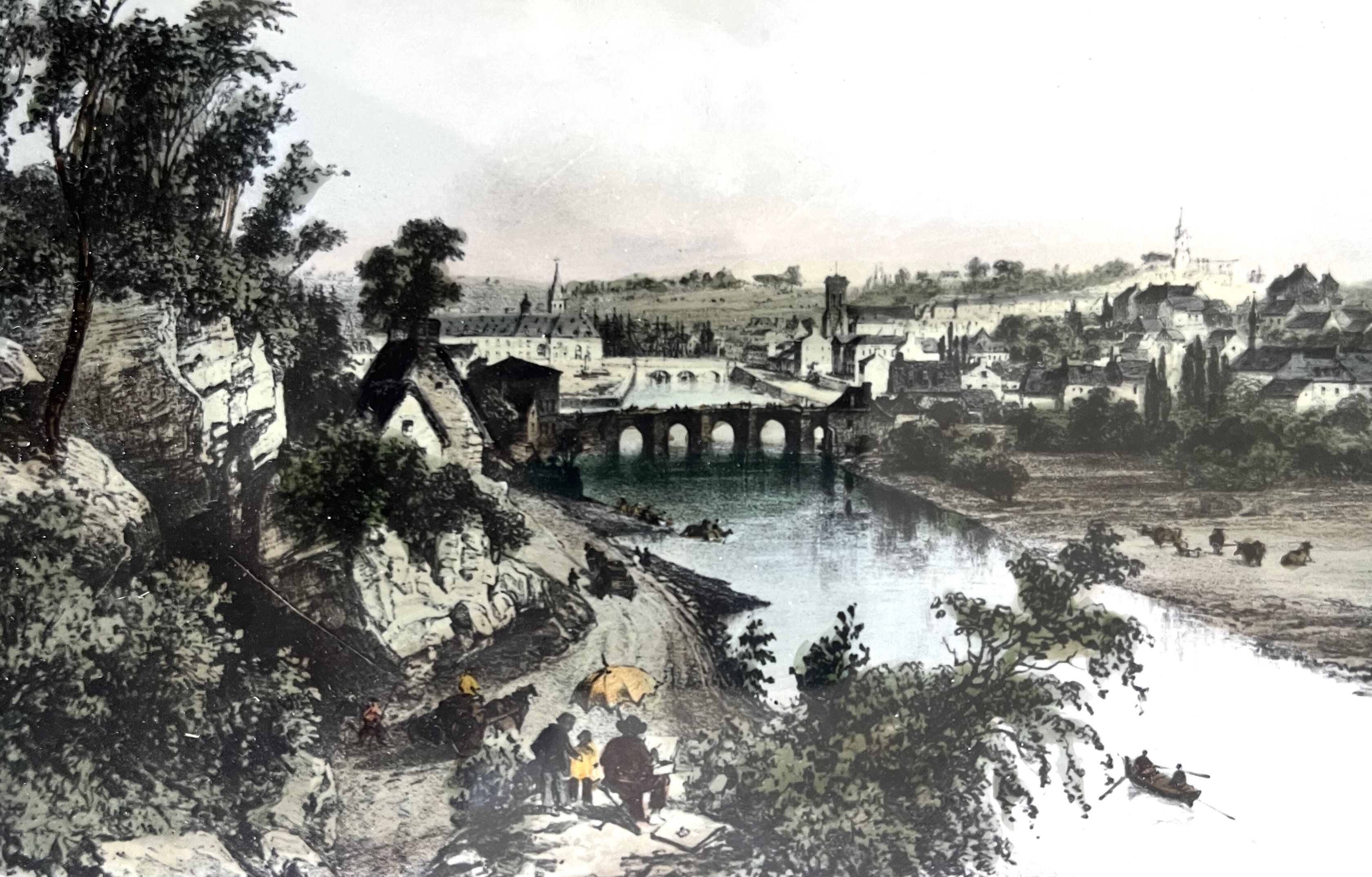 Table: watercolor engraving