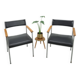 Chaises DDR avec base chromée et revêtement noir, chaises de salle à manger