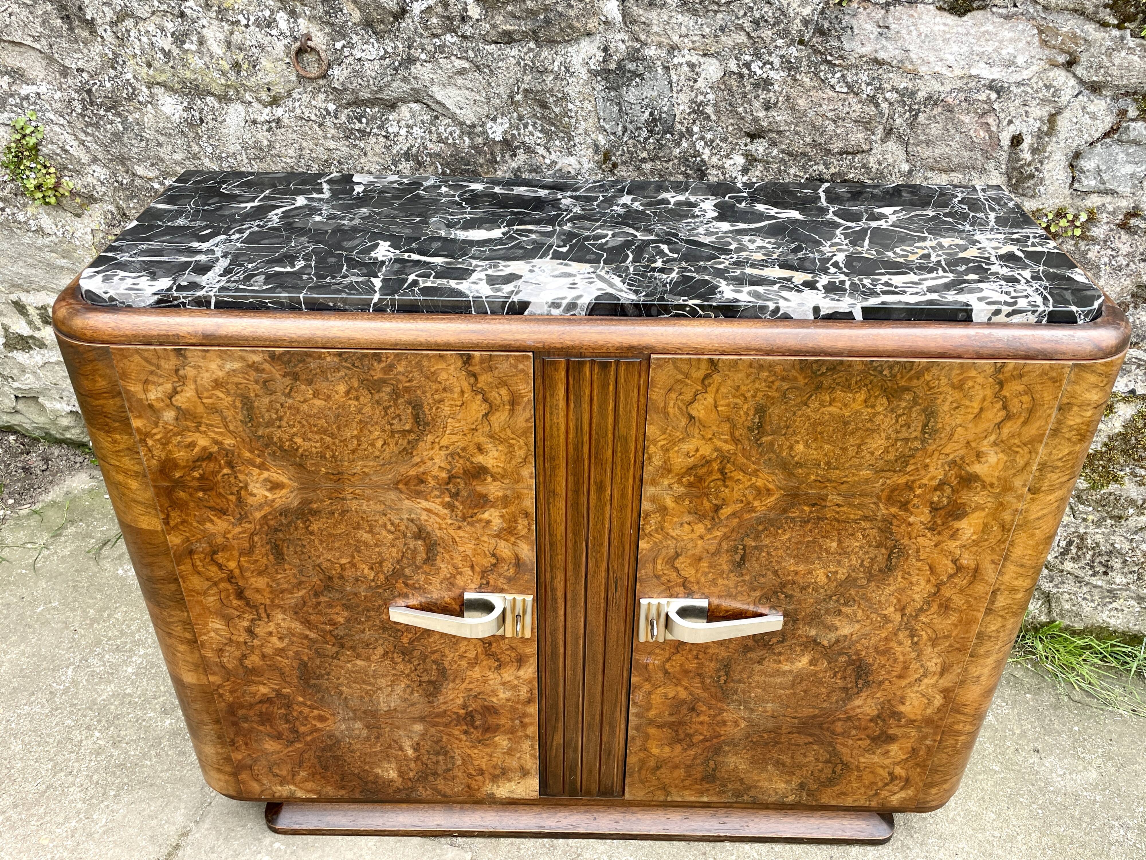 Low sideboard in black marble, Art Deco, 1930s