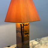 Rare 1970s Jean-Claude Mahey table lamp in burl wood with abstract inlay