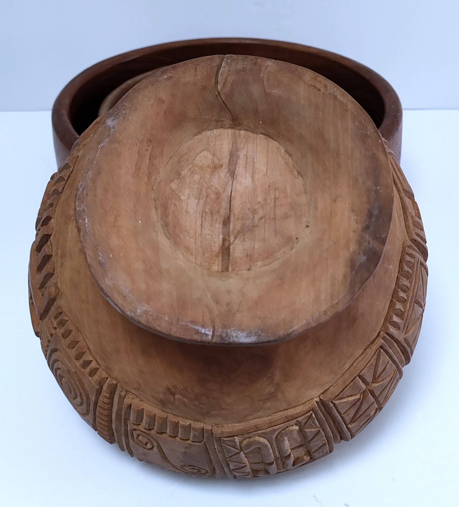 four vintage solid wood bowls