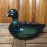 Ancienne terrine michel caugant forme canard céramique vert doré vintage #a409
