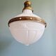 Large Art Deco pendant light in milky glass and brass, 1920
