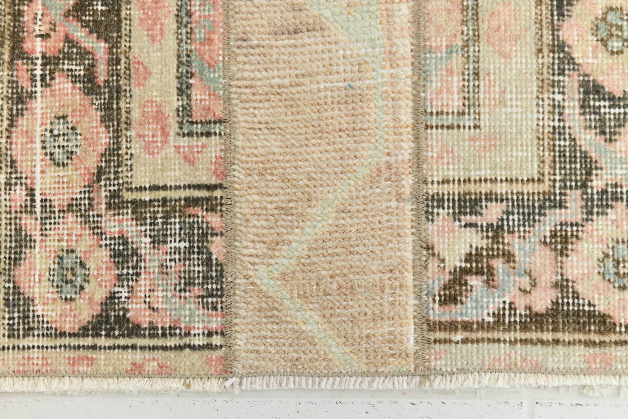2x11 Dark Green & Beige Turkish Runner Rug, 55x338Cm