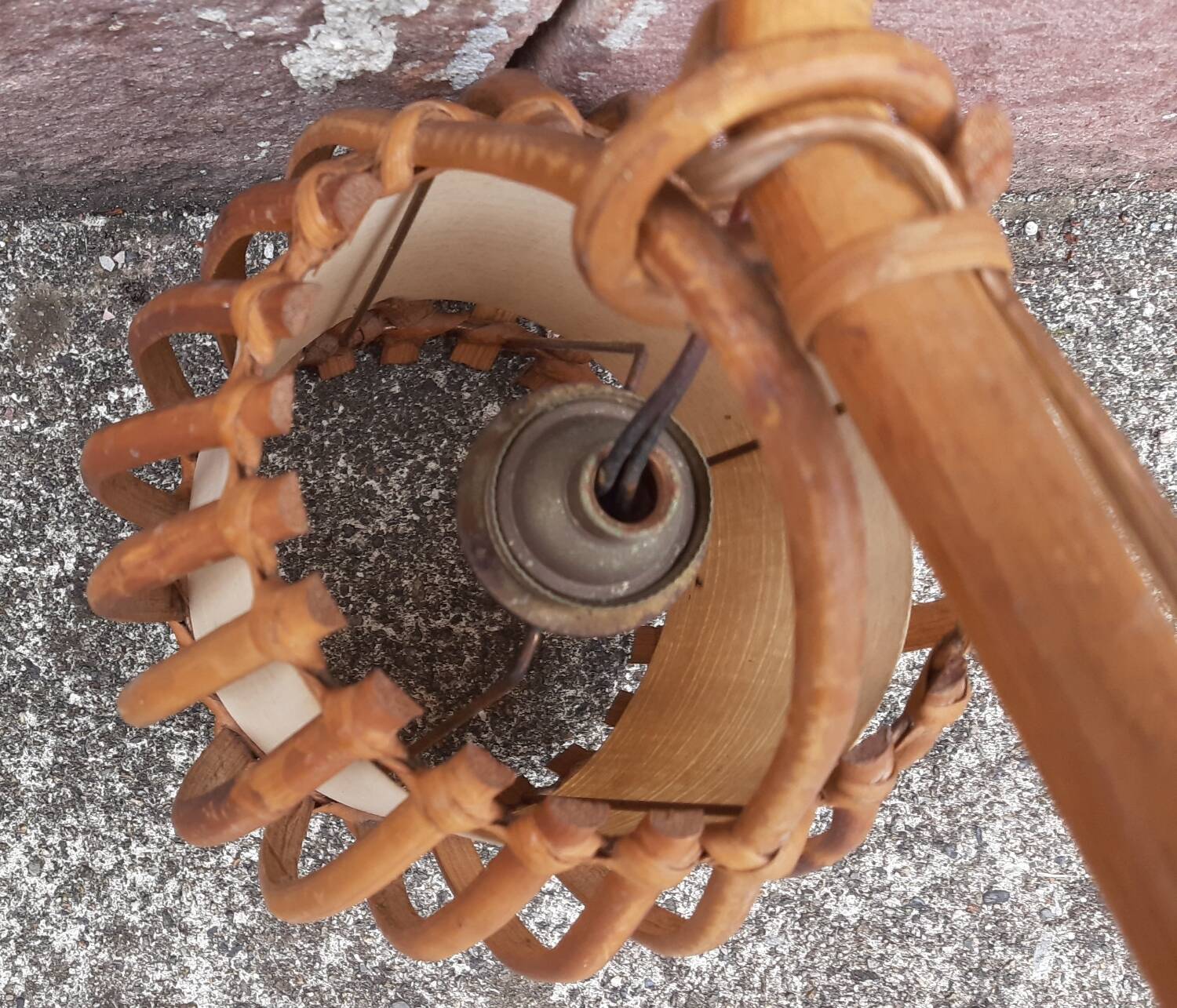 Pair of Louis Sognot rattan wall lights.