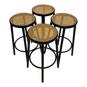 Set of four vintage bar stool - webbing and wood, 1980s Italian design