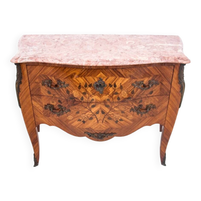 Commode avec intarsia et dessus de marbre, France, vers 1880.