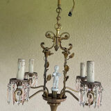Antique bronze chandelier with porcelain angel.
