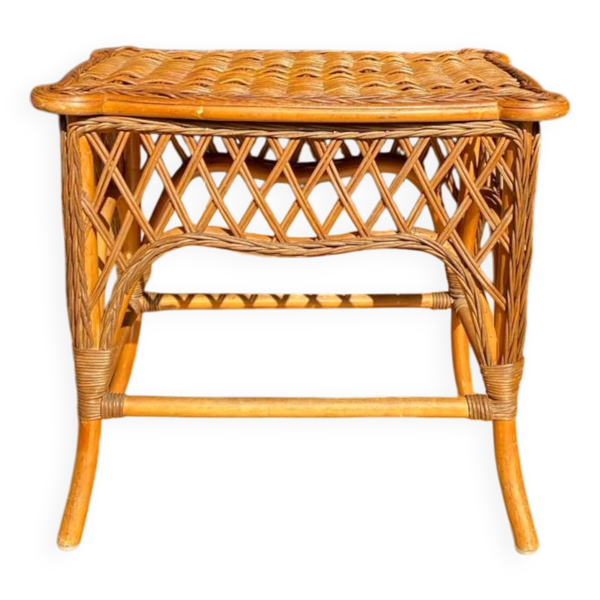 Petite table basse en rotin et bois vintage