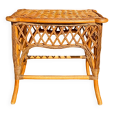 Petite table basse en rotin et bois vintage