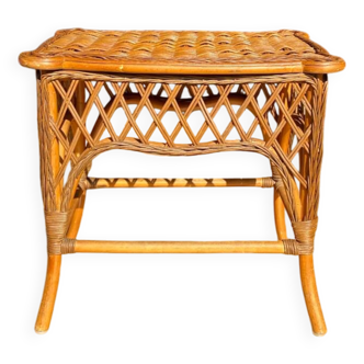 Petite table basse en rotin et bois vintage