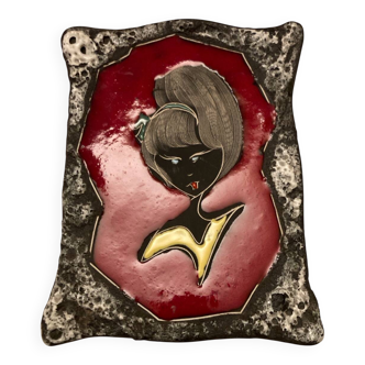 Vintage hanging decorative plate in lava stone