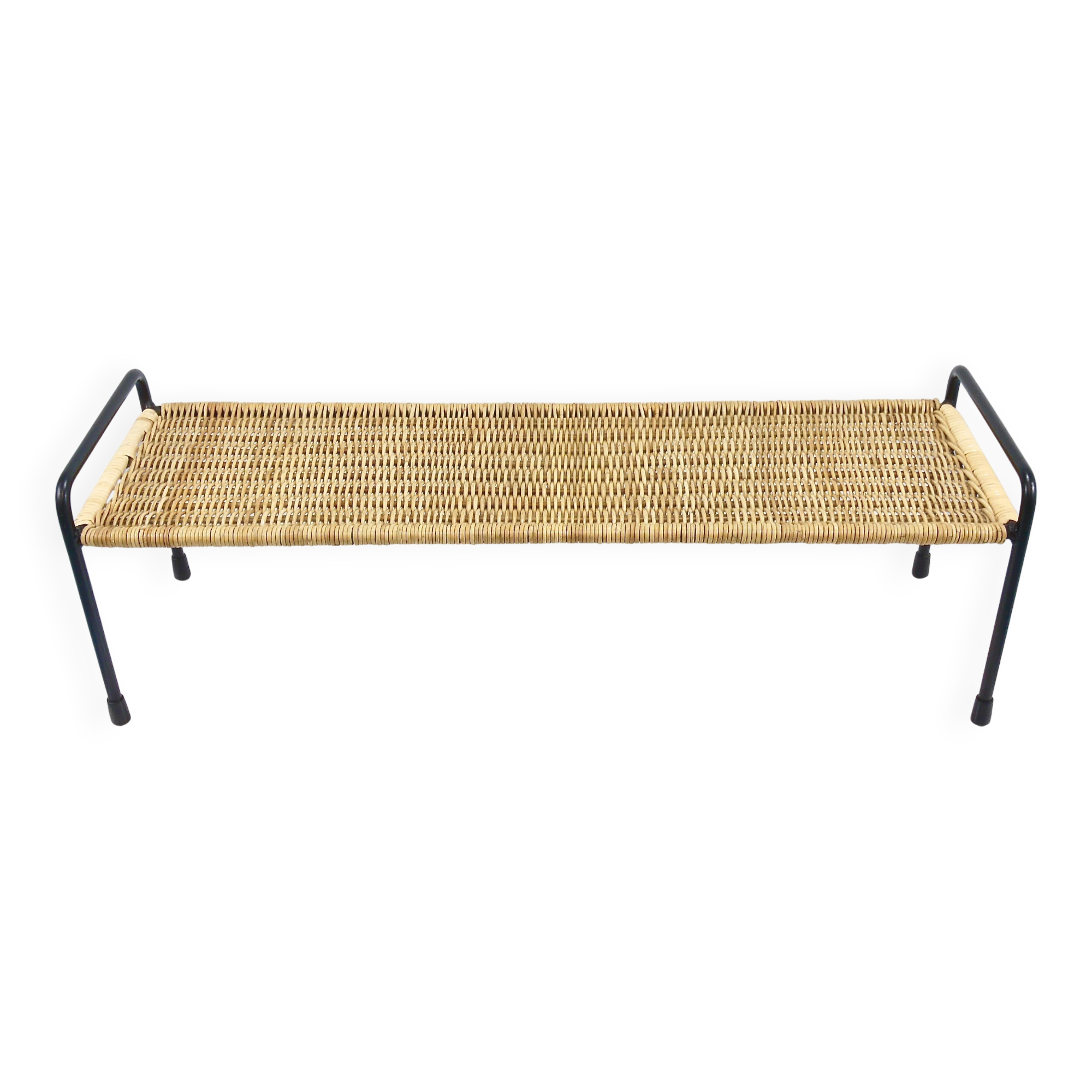 Carl Aubock side table, flower bench, iron, rattan, wicker, Austria, 1950s