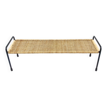 Table d'appoint Carl Aubock, banc à fleurs, fer, rotin, osier, Autriche, années 1950