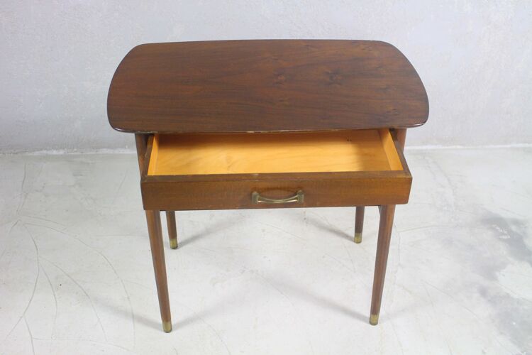 Vintage Mahogany Night Stand With Brass Handle, Denmark 1950s