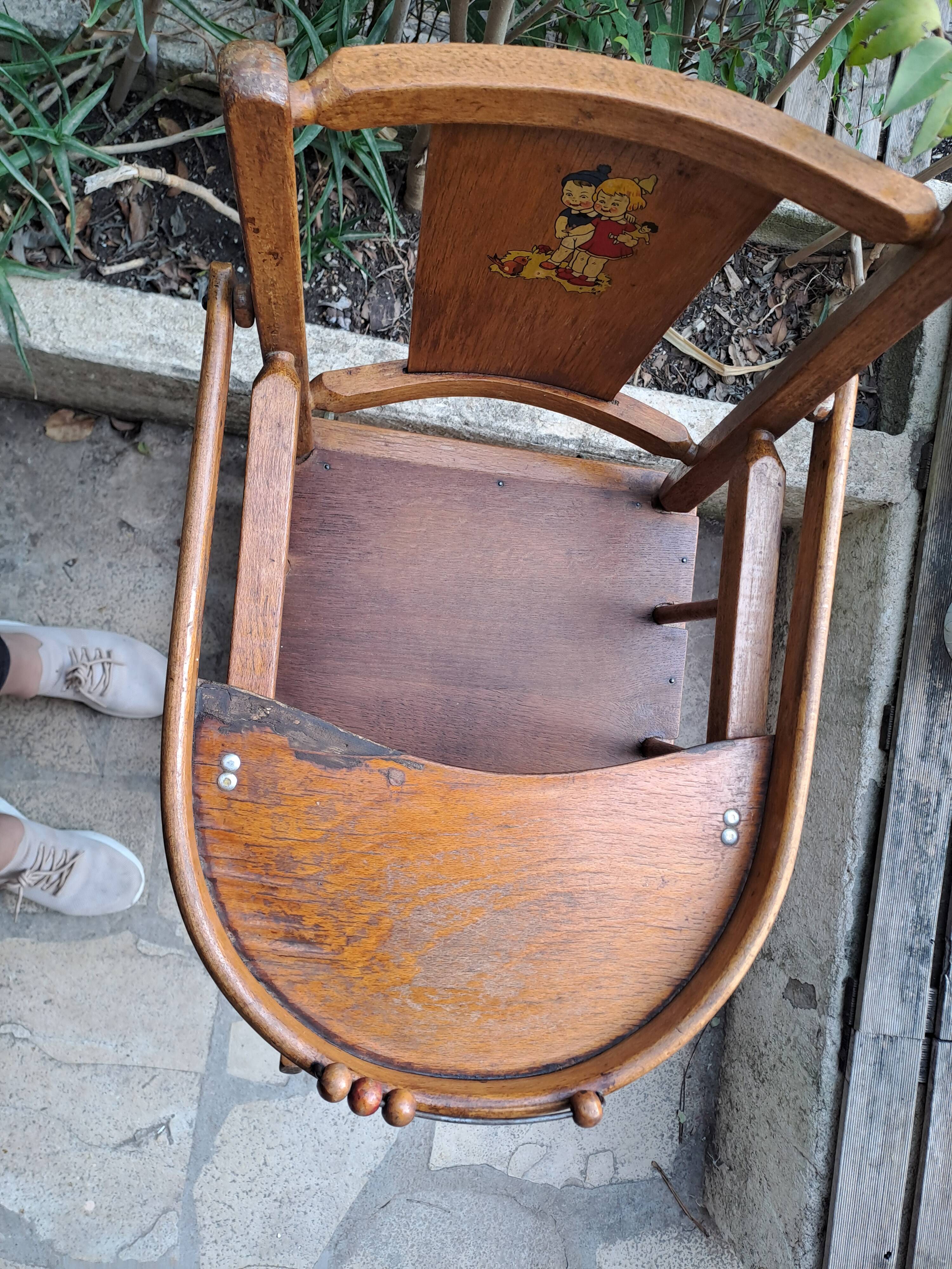 Vintage wooden baby high chair