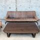 Ensemble canapé 2 fauteuils et table basse en banbou et cuir 1970