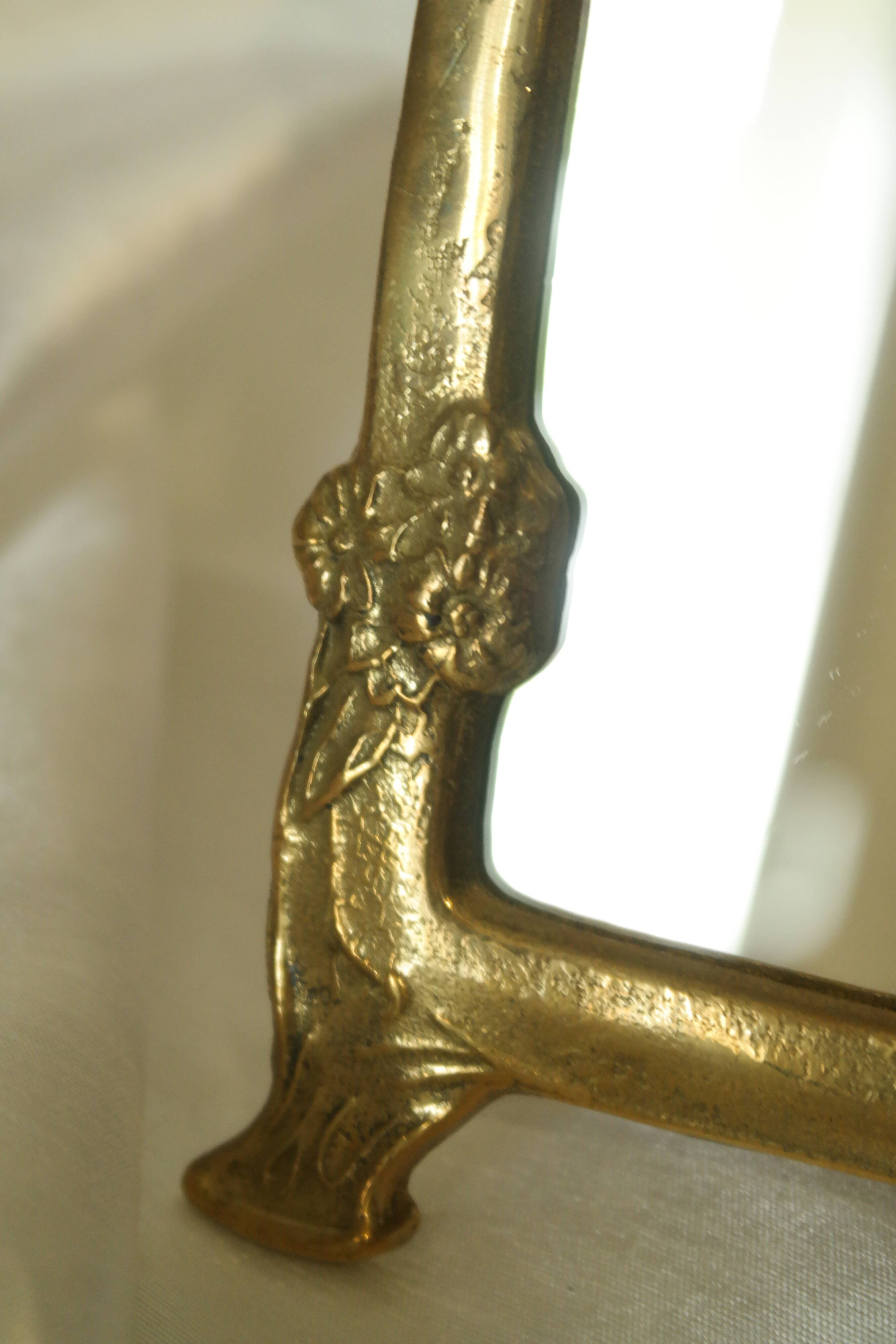 Art Nouveau brass bridge mirror 17 x 13