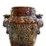 Important Longchamp Griffon vase in golden ceramic