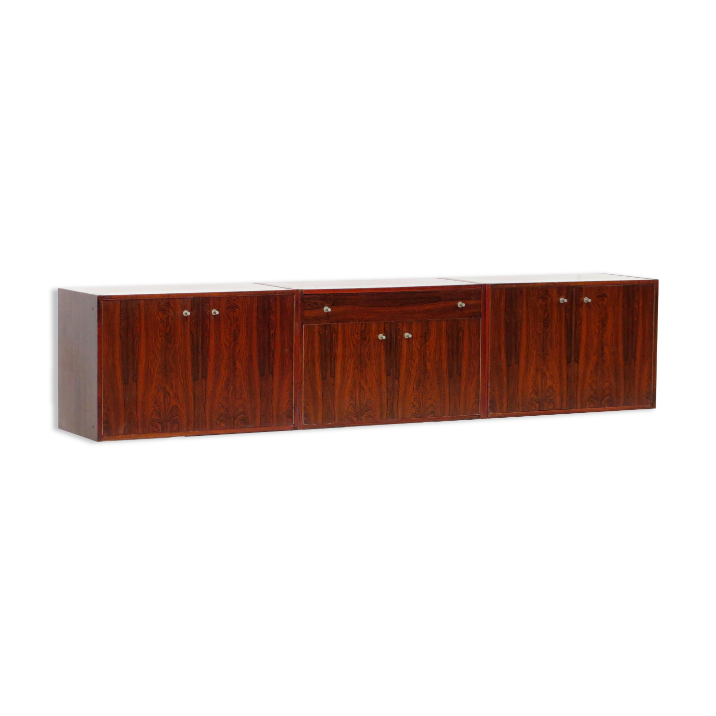 Rosewood wall mounted floating sideboard / TV cabinet / bookcase wall system unit, 1960s