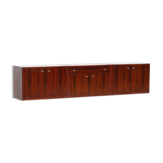 Rosewood wall mounted floating sideboard / TV cabinet / bookcase wall system unit, 1960s
