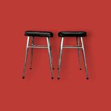 Pair of vintage stools in black faux leather and chrome steel – 1960s-1970s