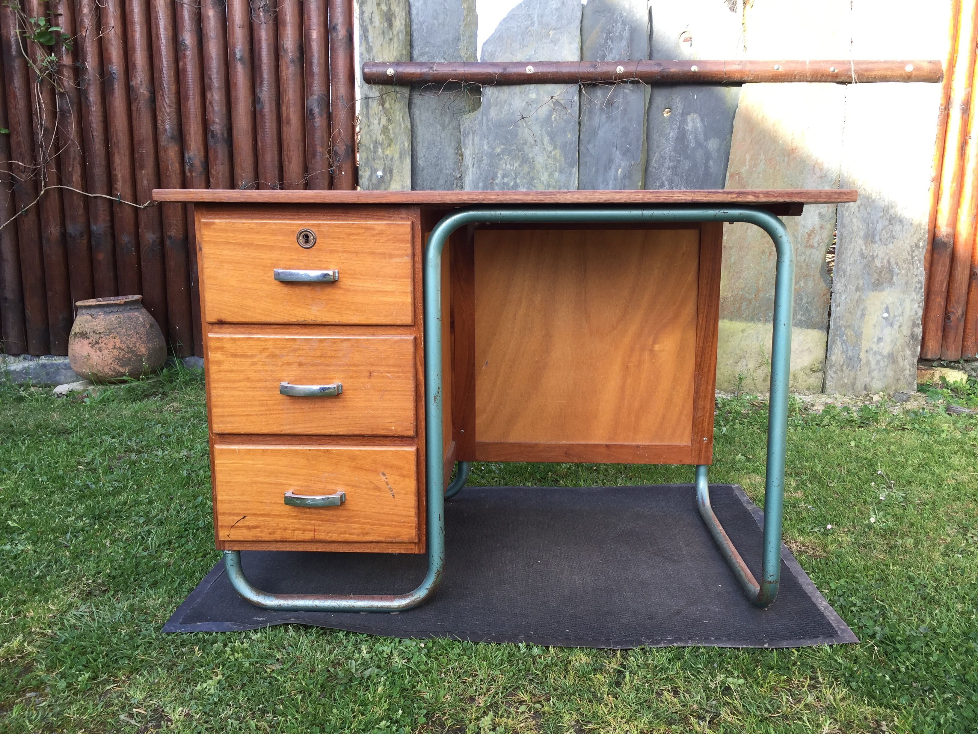 Vintage modernist schoolmaster desk