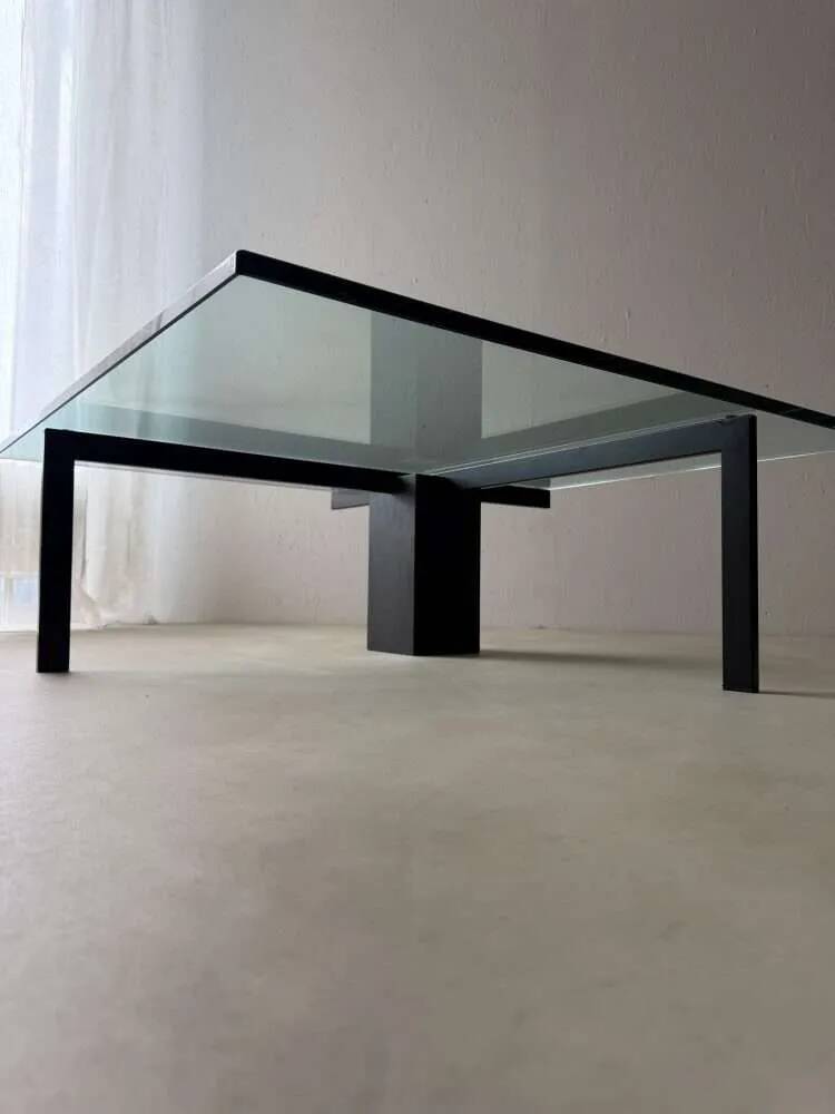 Metaform KW1 coffee table Hank Kwint 1980s glass black metal