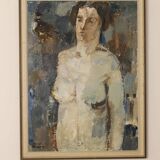 Grande huile sur toile suédoise du milieu du siècle « Étude de nu » par Egon E:son Weinemo