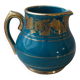 Old small Sadler cream pot in blue-green ceramic with a gold pattern, English milk jug.
