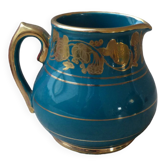 Ancien petit pot à crème Sadler en céramique bleu vert motif doré, pot à lait crémier anglais