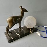Art Deco lamp with a doe and its original glass globe