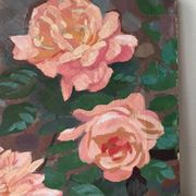 The roses, oil on canvas signed Mahelin.