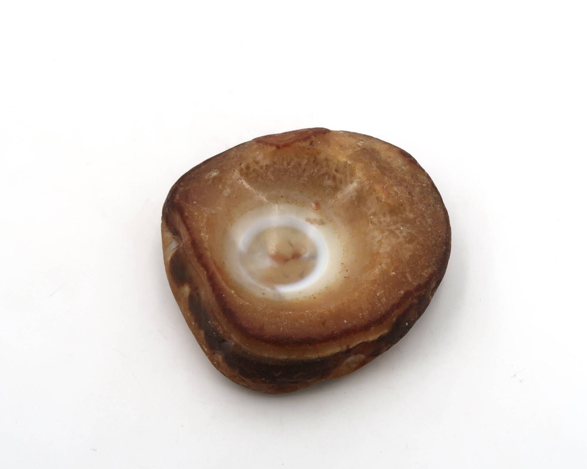 Cendrier vide poche marron orangé en agate naturelle, années 70 vintage