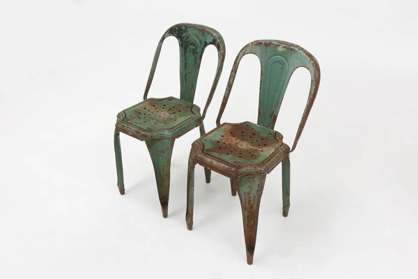Lot de 4 chaises vertes vintage modèle A de Tolix, France, années 1950