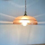 Pink glass suspension, fabric cable, ceramic ceiling lamp