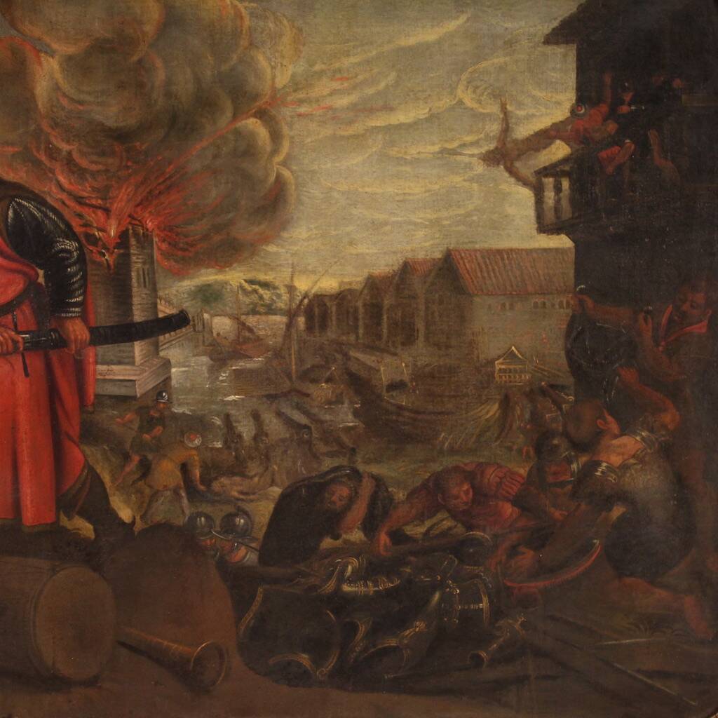 Great 17th century Italian painting, the sacking of the city