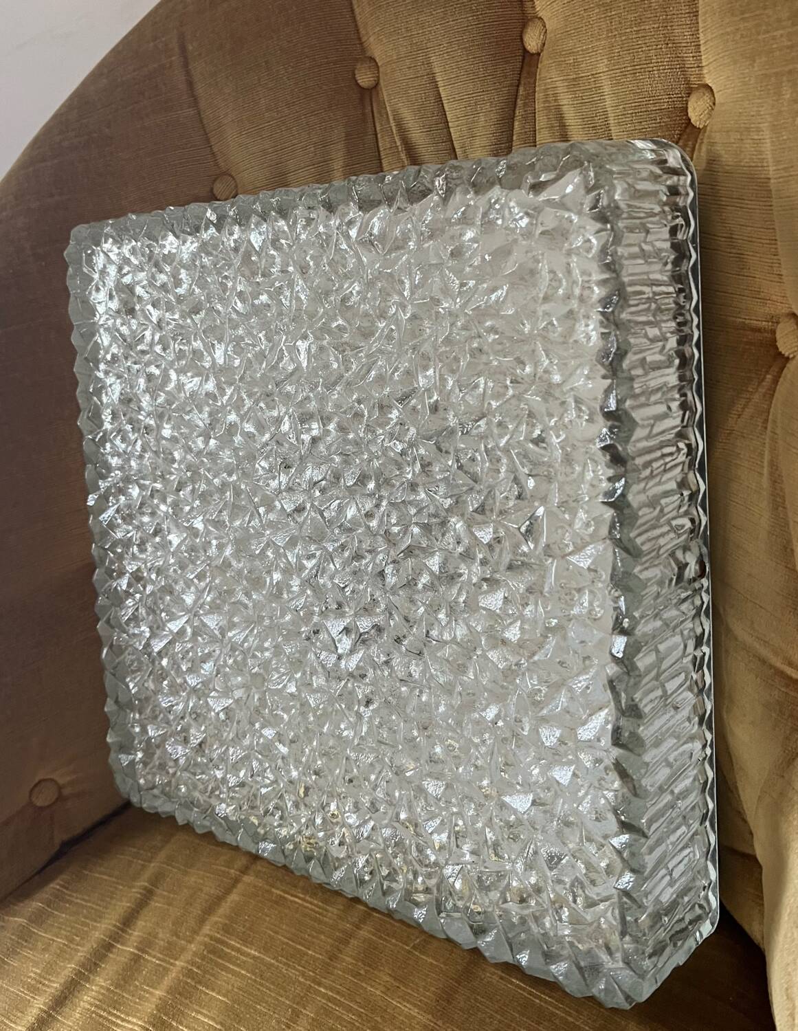 Very large vintage square Holophane wall light or ceiling light.