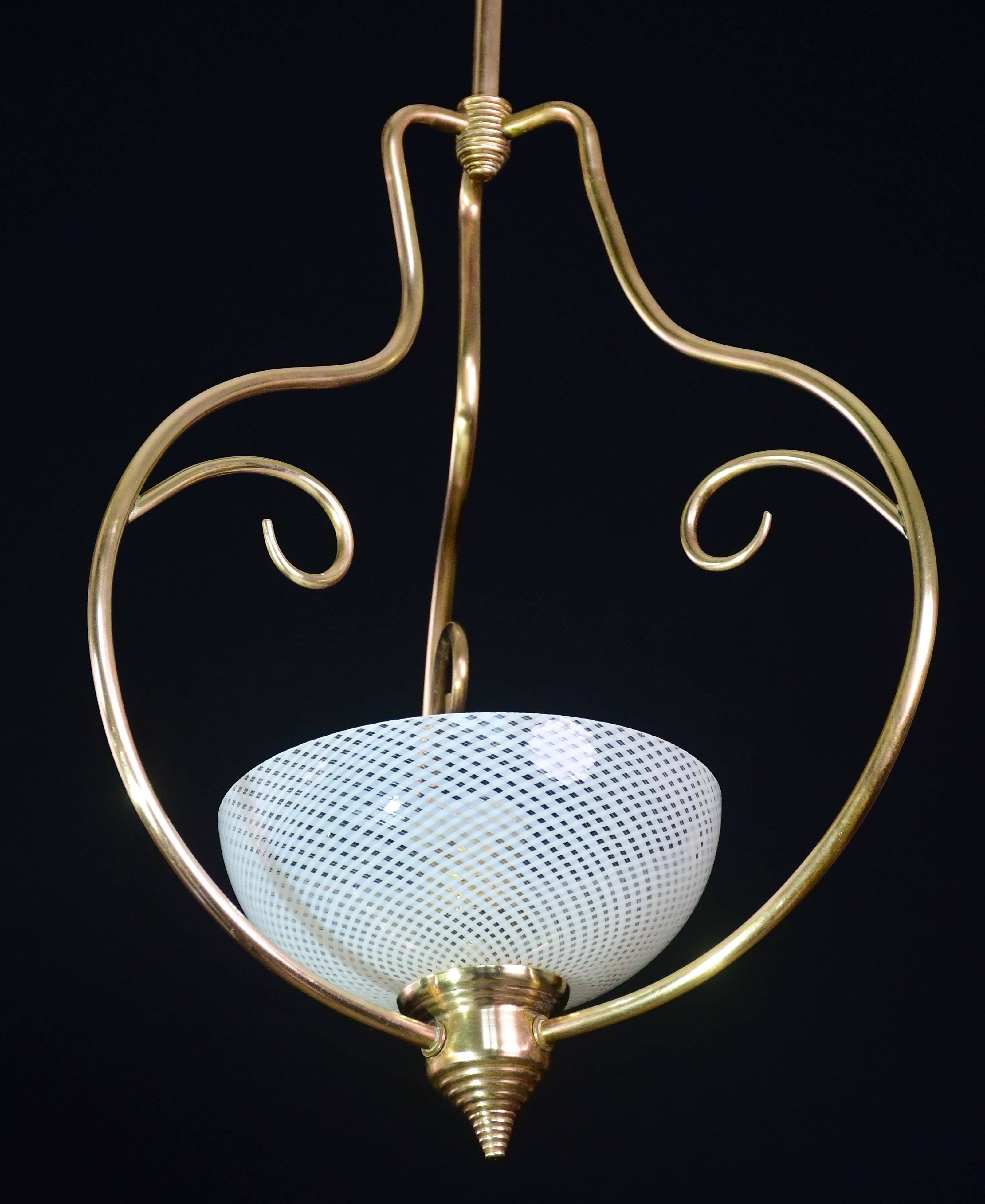 Rare et élégante suspension en verre de Murano Venini Reticello, années 1950