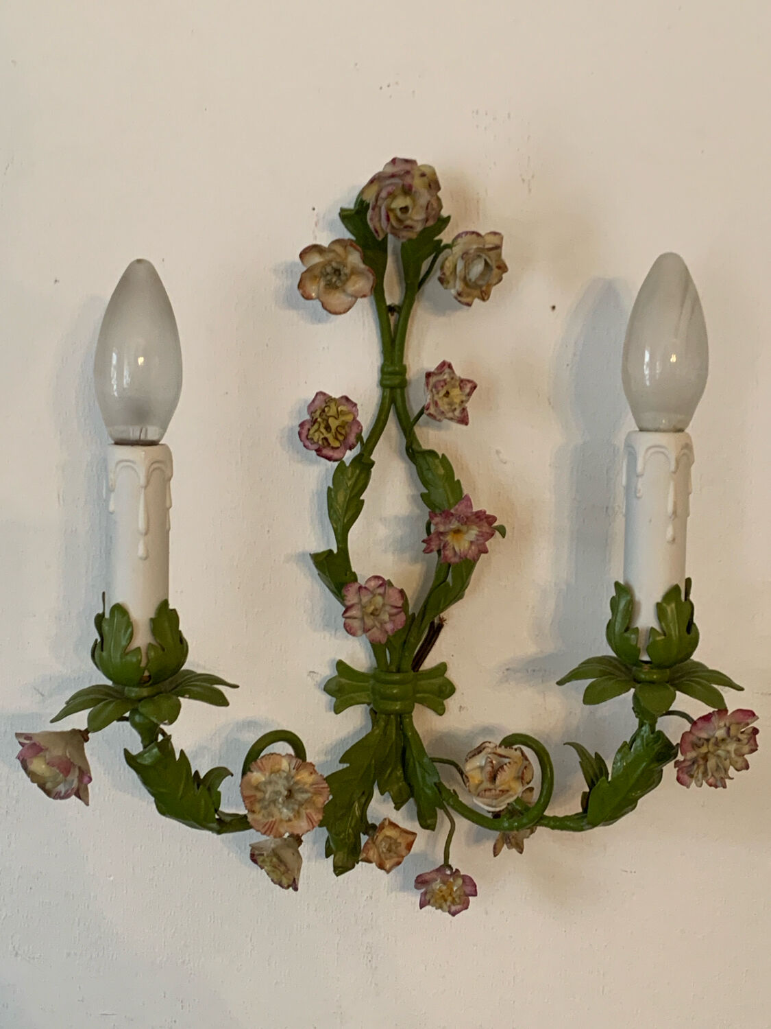 Pair of porcelain flower wall lights