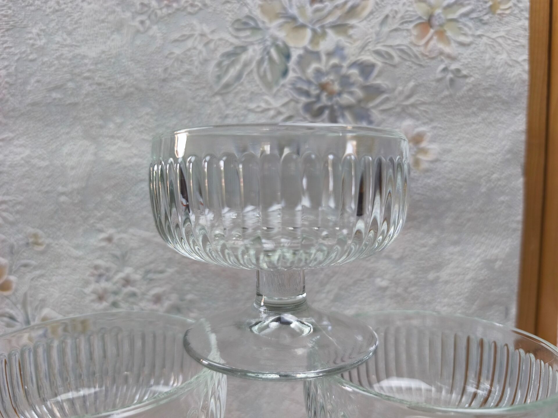Lot de 10 coupes à dessert vintage en verre côtelé