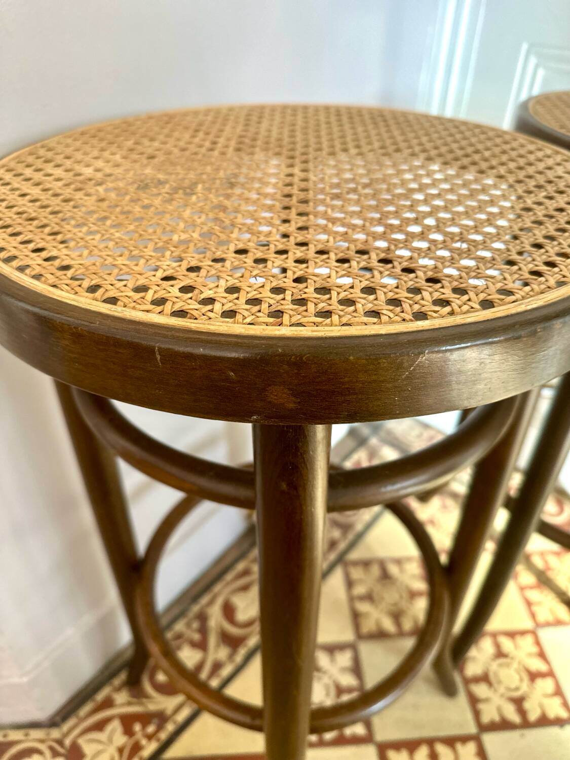 Wooden and cane bistro bar stools